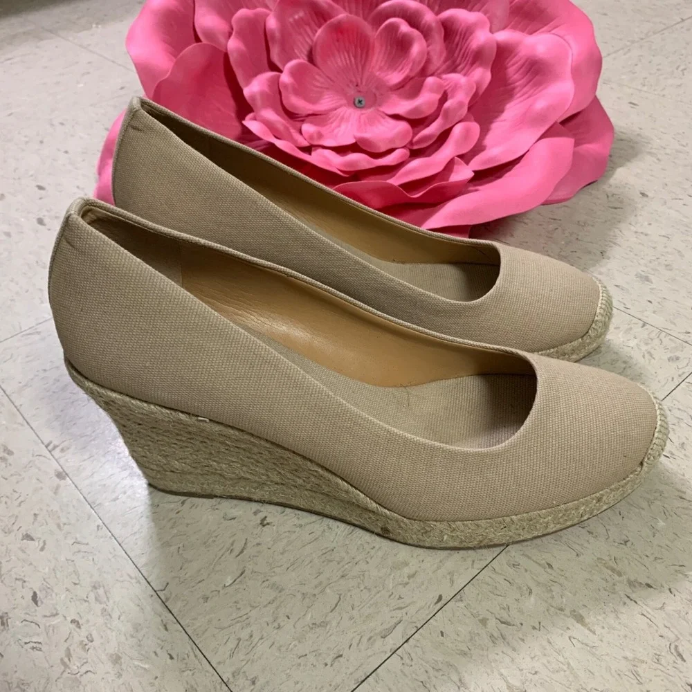 J CREW FACTORY Womens 10 Seville Espadrille Wedge Slip On Beige Canvas Round Toe